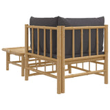 2 Piece Garden Lounge Set with Dark Grey Cushions Bamboo - 45-Degree Angle