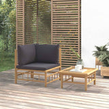 2 Piece Garden Lounge Set with Dark Grey Cushions Bamboo