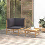 2 Piece Garden Lounge Set with Dark Grey Cushions Bamboo