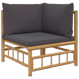 Garden Corner Sofa with Dark Grey Cushions Bamboo - Front View