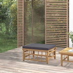 Garden Footstool with Dark Grey Cushion Bamboo