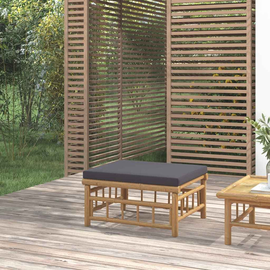 Garden Footstool with Dark Grey Cushion Bamboo