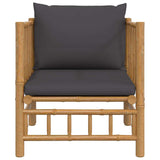 Garden Sofa with Dark Grey Cushions Bamboo - Side View