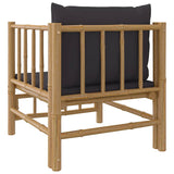 Garden Sofa with Dark Grey Cushions Bamboo - 45-Degree Angle