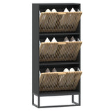 Shoe Cabinet Black 52x25x120 cm Engineered Wood - Side View