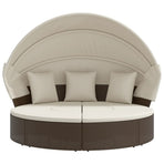Outdoor Lounge Bed with Canopy and Cushions Brown Poly Rattan