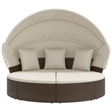 Outdoor Lounge Bed with Canopy and Cushions Brown Poly Rattan - Side View