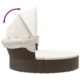 Outdoor Lounge Bed with Canopy and Cushions Brown Poly Rattan - Close-Up Angle
