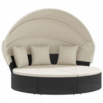 Outdoor Lounge Bed with Canopy and Cushions Black Poly Rattan