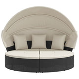 Outdoor Lounge Bed with Canopy and Cushions Black Poly Rattan