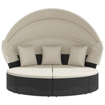 Outdoor Lounge Bed with Canopy and Cushions Black Poly Rattan