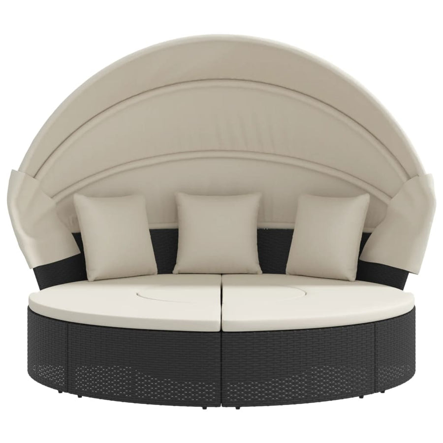Outdoor Lounge Bed with Canopy and Cushions Black Poly Rattan