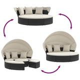 Outdoor Lounge Bed with Canopy and Cushions Black Poly Rattan - Rear View