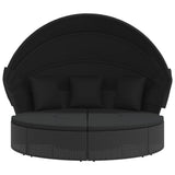 Outdoor Lounge Bed with Canopy and Cushions Black Poly Rattan - Side View