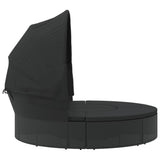 Outdoor Lounge Bed with Canopy and Cushions Black Poly Rattan
