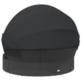Outdoor Lounge Bed with Canopy and Cushions Black Poly Rattan