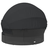 Outdoor Lounge Bed with Canopy and Cushions Black Poly Rattan - 45-Degree Angle