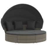 Outdoor Lounge Bed with Canopy and Cushions Grey Poly Rattan