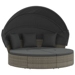Outdoor Lounge Bed with Canopy and Cushions Grey Poly Rattan