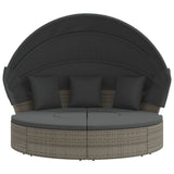 Outdoor Lounge Bed with Canopy and Cushions Grey Poly Rattan - Side View