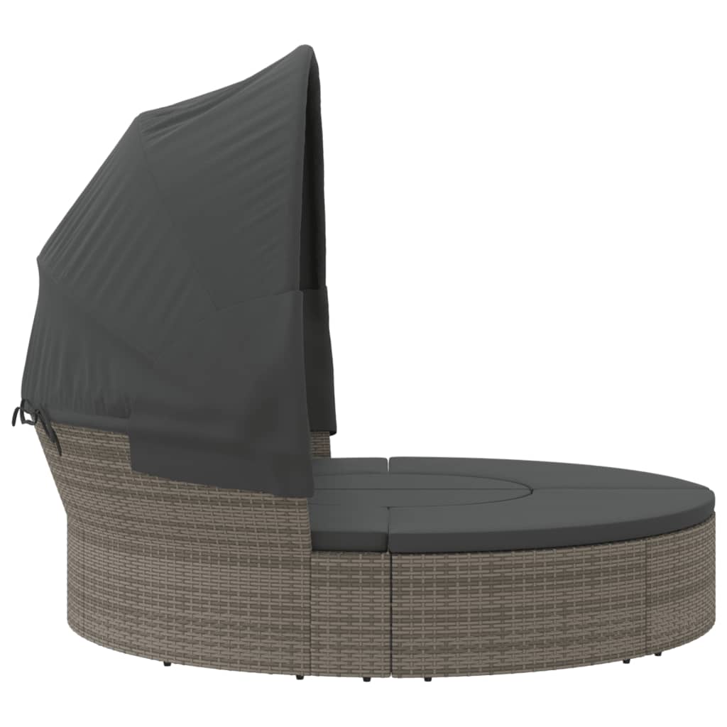 Outdoor Lounge Bed with Canopy and Cushions Grey Poly Rattan