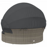 Outdoor Lounge Bed with Canopy and Cushions Grey Poly Rattan