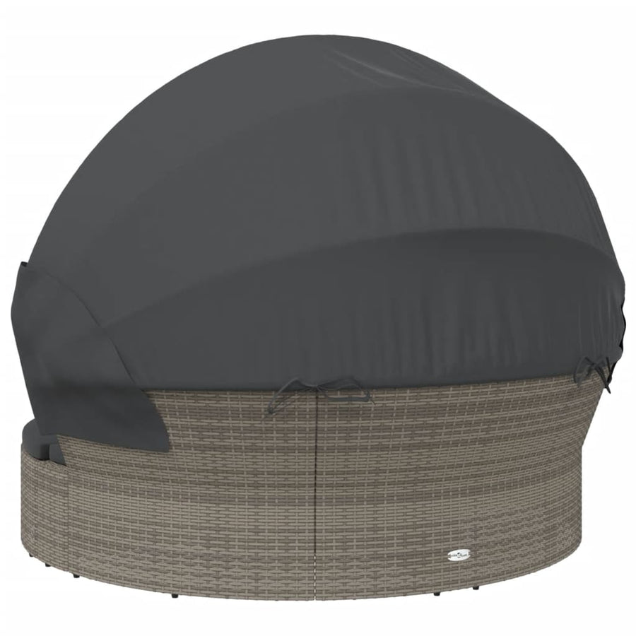 Outdoor Lounge Bed with Canopy and Cushions Grey Poly Rattan