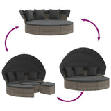 Outdoor Lounge Bed with Canopy and Cushions Grey Poly Rattan