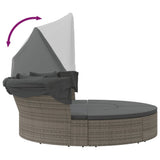 Outdoor Lounge Bed with Canopy and Cushions Grey Poly Rattan