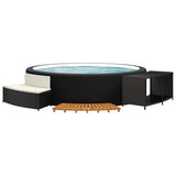 Hot Tub Surround Black Poly Rattan and Solid Wood Acacia - Side View