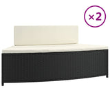 Spa Benches with Cushions 2 pcs Black Poly Rattan - Front View