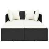 Sunbed with Cushions Black 182x118x63 cm Poly Rattan - Side View