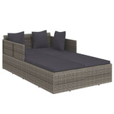 Sunbed with Cushions Grey 182x118x63 cm Poly Rattan - Front View