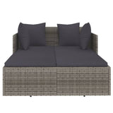 Sunbed with Cushions Grey 182x118x63 cm Poly Rattan - Side View