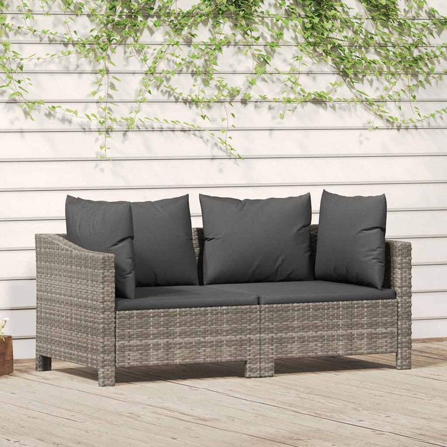 2 Piece Garden Lounge Set with Cushions Grey Poly Rattan