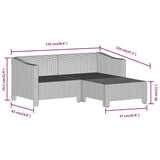 3 Piece Garden Lounge Set with Cushions Grey Poly Rattan - Low Angle