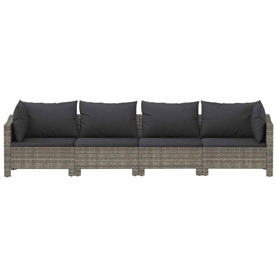 4 Piece Garden Lounge Set with Cushions Grey Poly Rattan