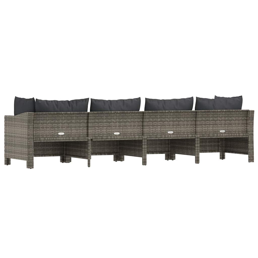 4 Piece Garden Lounge Set with Cushions Grey Poly Rattan