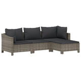 4 Piece Garden Lounge Set with Cushions Grey Poly Rattan