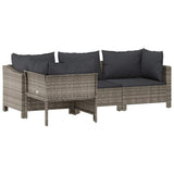 4 Piece Garden Lounge Set with Cushions Grey Poly Rattan - Front View