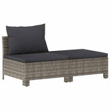 2 Piece Garden Lounge Set with Cushions Grey Poly Rattan - Front View