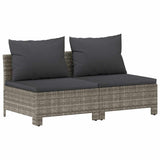 2-Seater Garden Sofa with Cushions Grey Poly Rattan - Front View