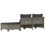 3 Piece Garden Lounge Set with Cushions Grey Poly Rattan - Rear View