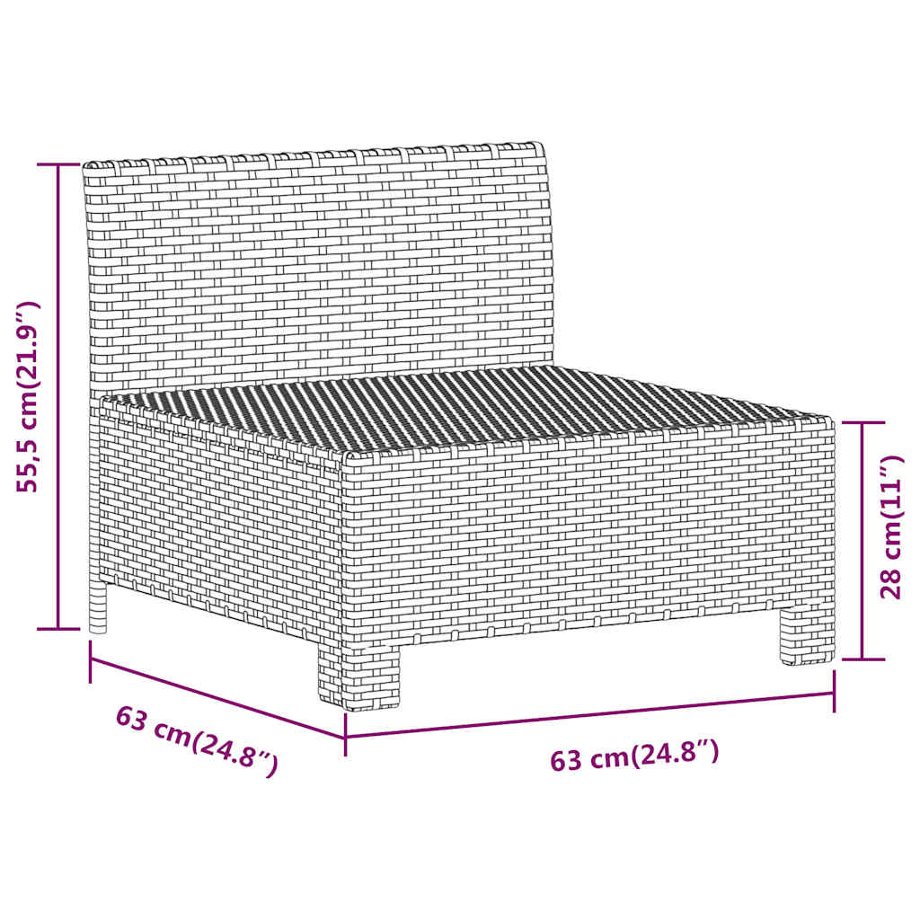 Garden Middle Sofa with Cushion Grey Poly Rattan