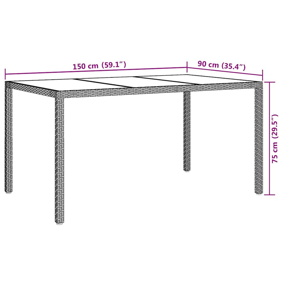 Garden Table Black 150 x 90 x 75 cm Poly Rattan