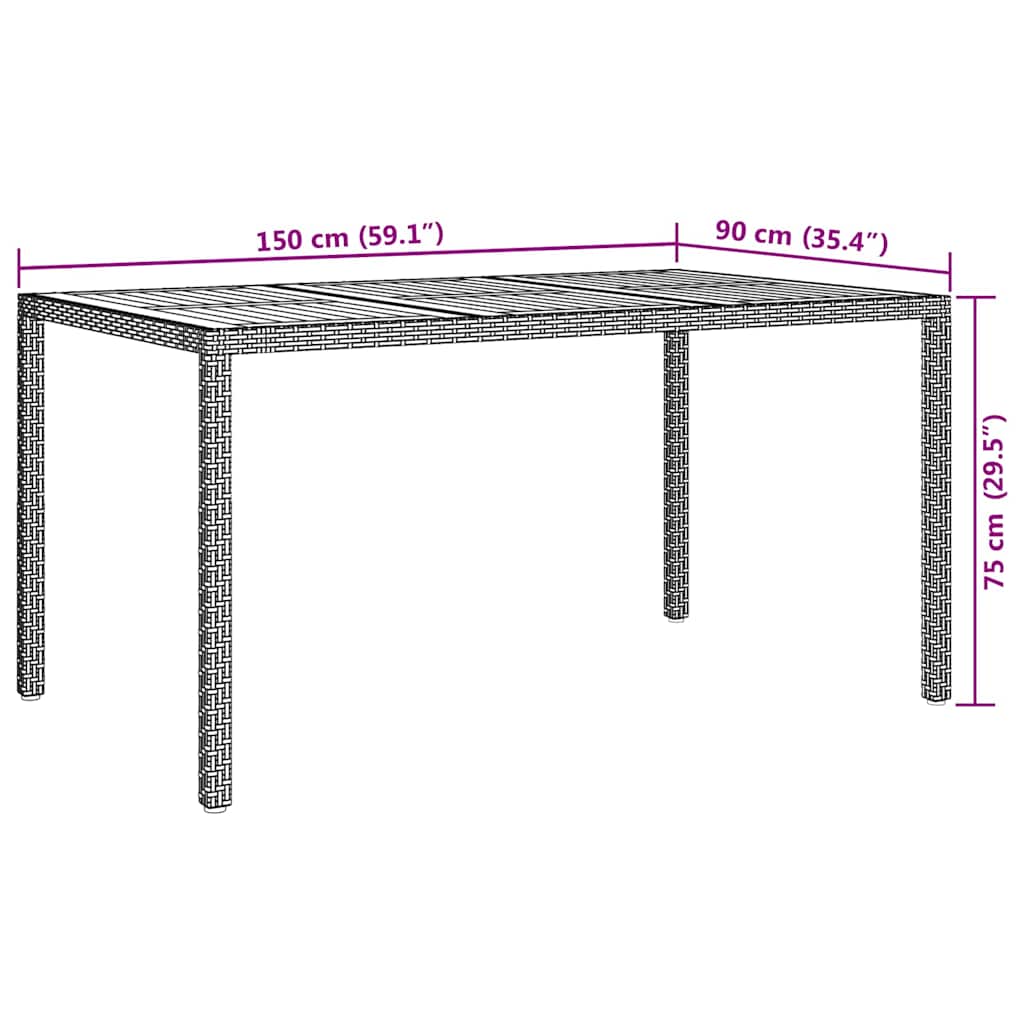 Garden Table Grey 150 x 90 x 75 cm Poly Rattan