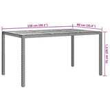 Garden Table Grey 150 x 90 x 75 cm Poly Rattan