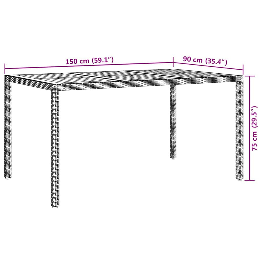 Garden Table Grey 150 x 90 x 75 cm Poly Rattan