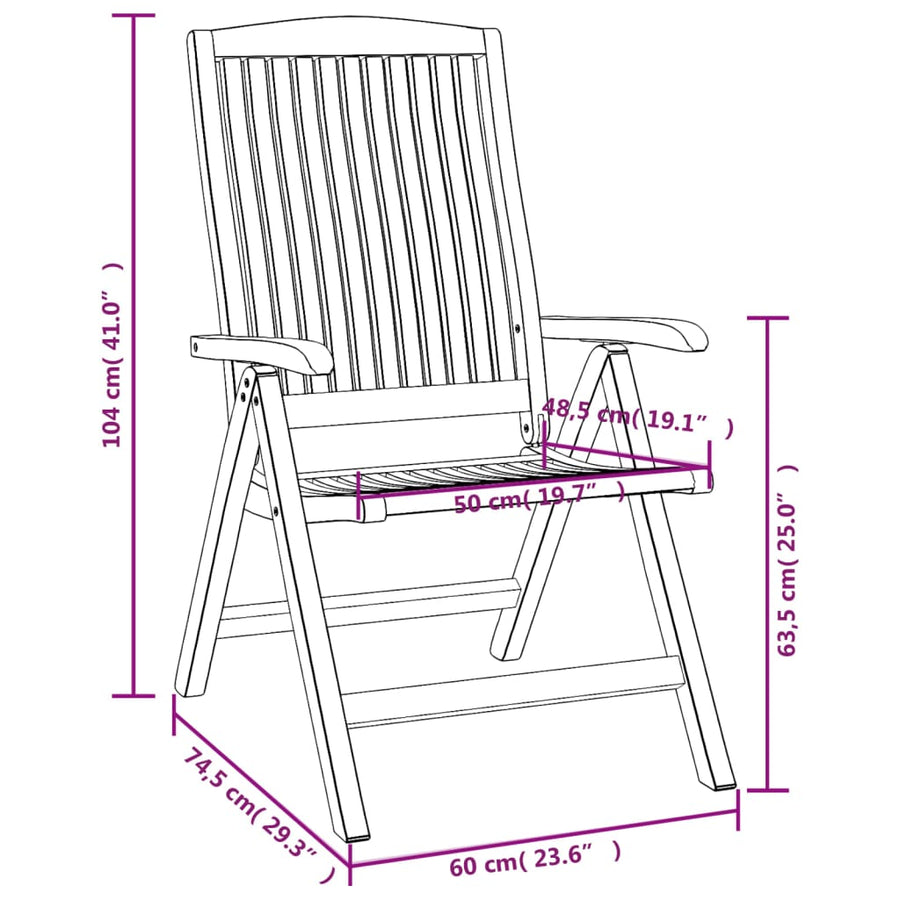 Reclining Folding Chairs 2 pcs Solid Wood Teak