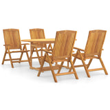 5 Piece Garden Dining Set Solid Wood Teak - Front View